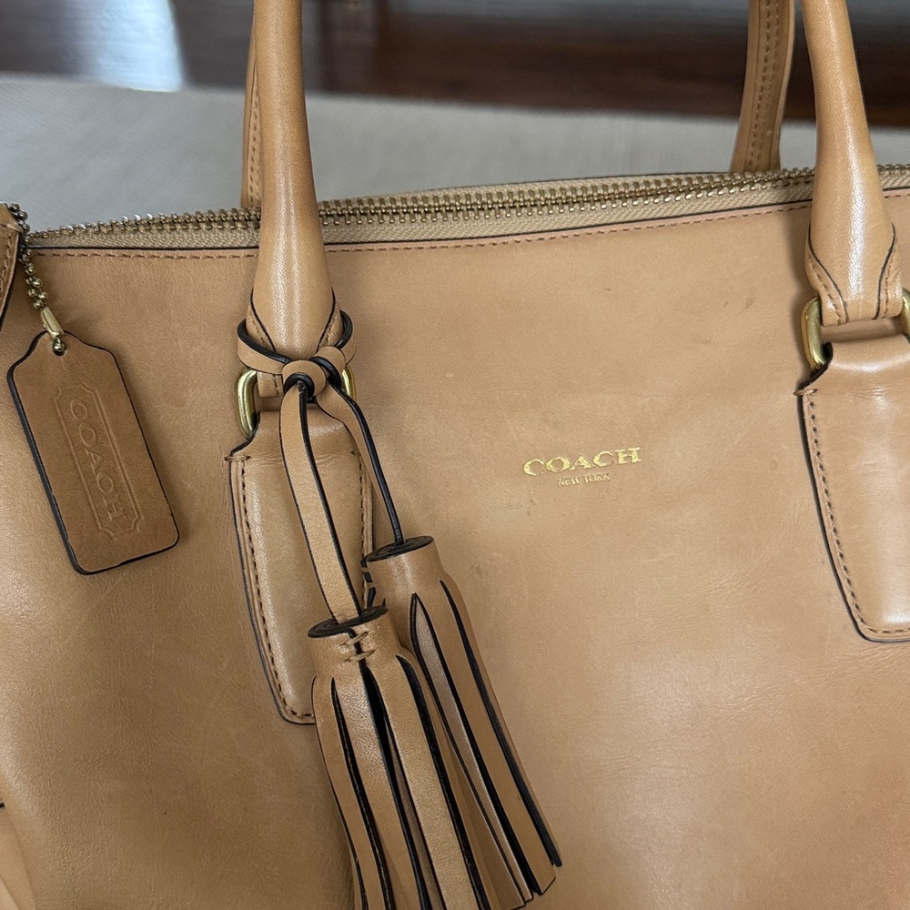 Coach Sand Legacy Glove Tanned Leather Rory North South Satchel Shoulder Bag - Picture 2 of 8